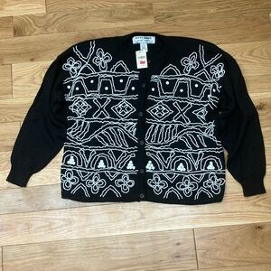 NWT vintage beaded B/W cardigan KITTY HAWK by Vivian Wang medium